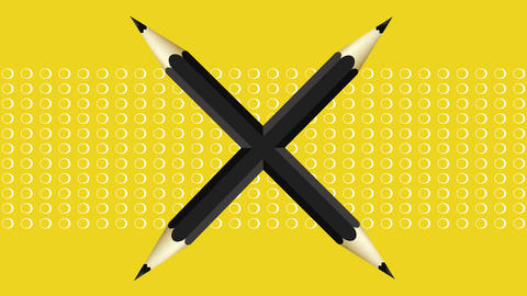 Pencils crossed in an "X" against a yellow background