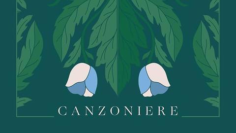 Cover of Canzoniere, featuring blue and white flowers and green leaves against a dark blue-green background