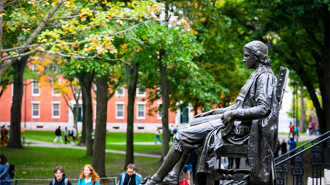 John Harvard statue in Harvard Yard