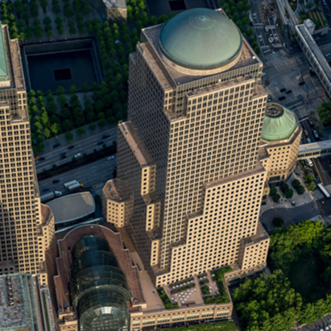A birds-eye view of a cityscape