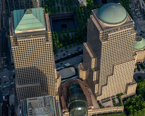 A birds-eye view of a cityscape